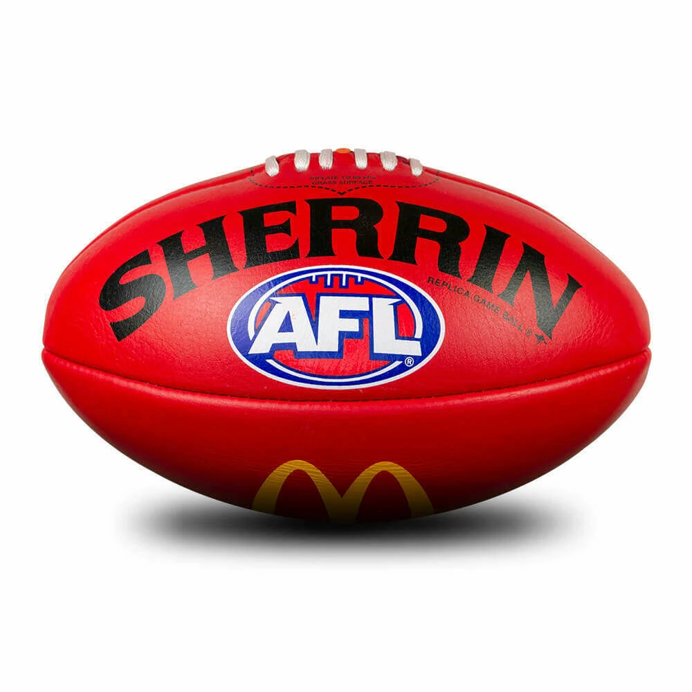 Sherrin Leather AFL Replica Game Ball - Red- Size 5 McDonalds 3 Sherrin Leather AFL Replica Game Ball - Red- Size 5 McDonalds